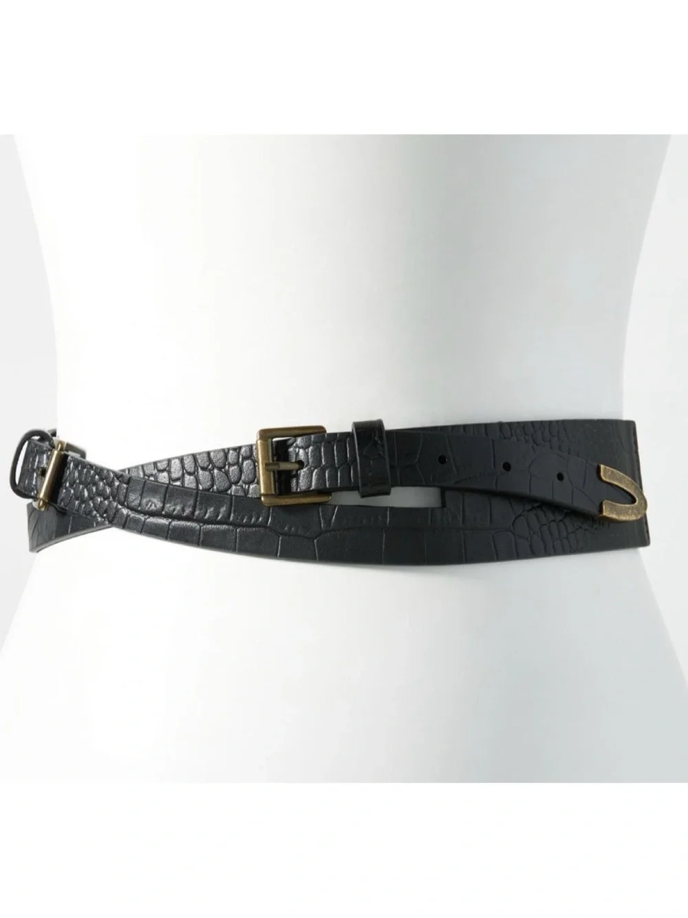 NWOT Anthropologie Cross Buckle Leather Belt In Black  Size Small